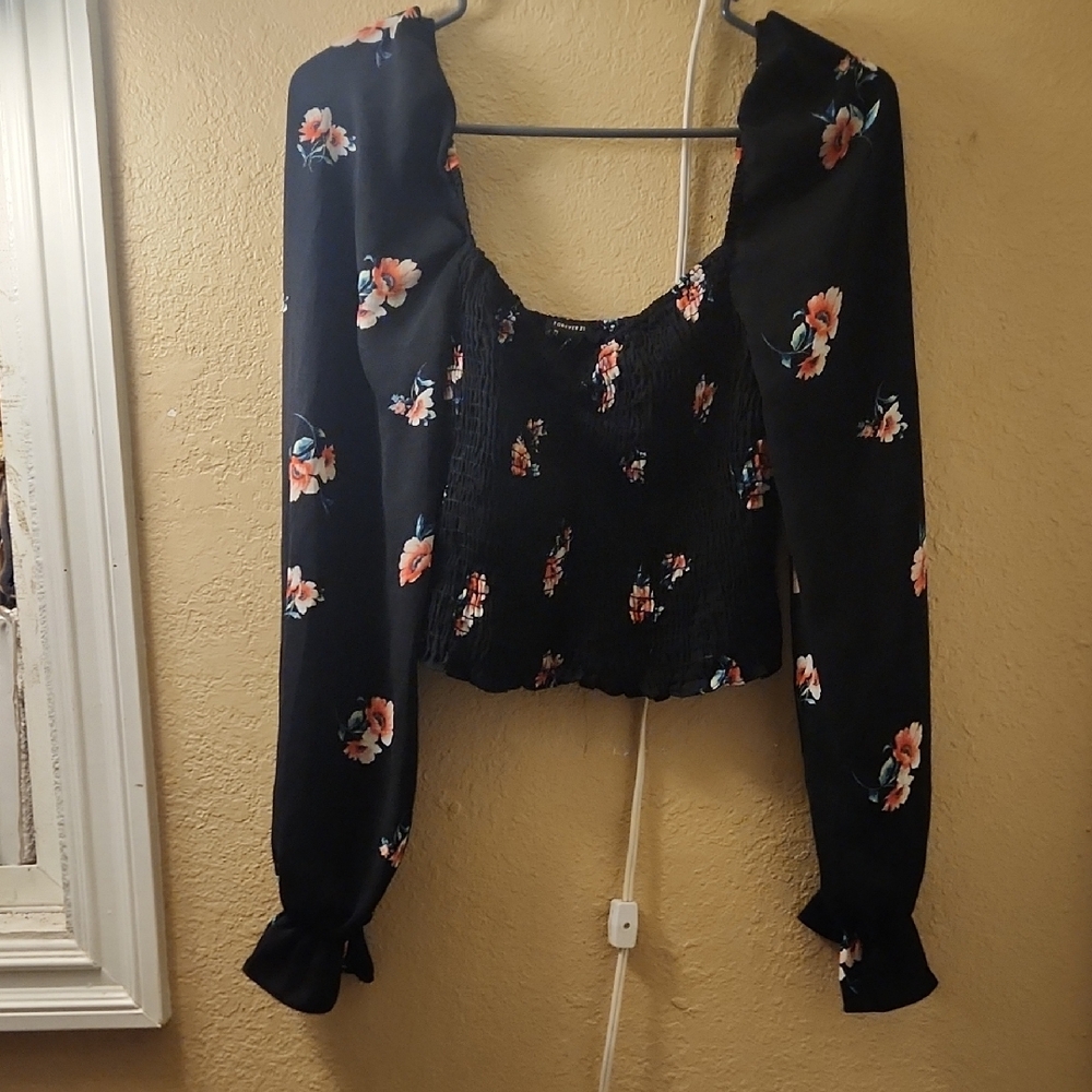 Forever 21 Black Floral Blouse